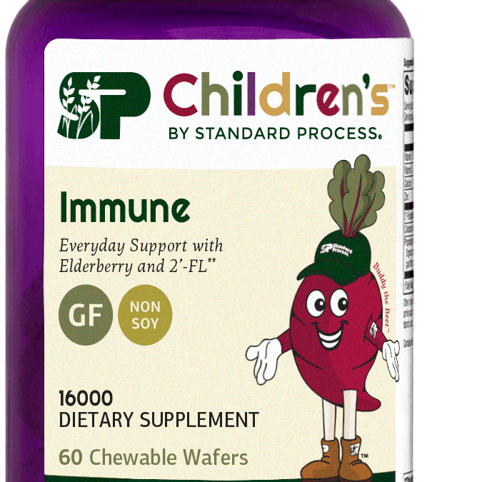 An image of a bottle of SP Children's Immune, a supplement for kids supporting the immune system.