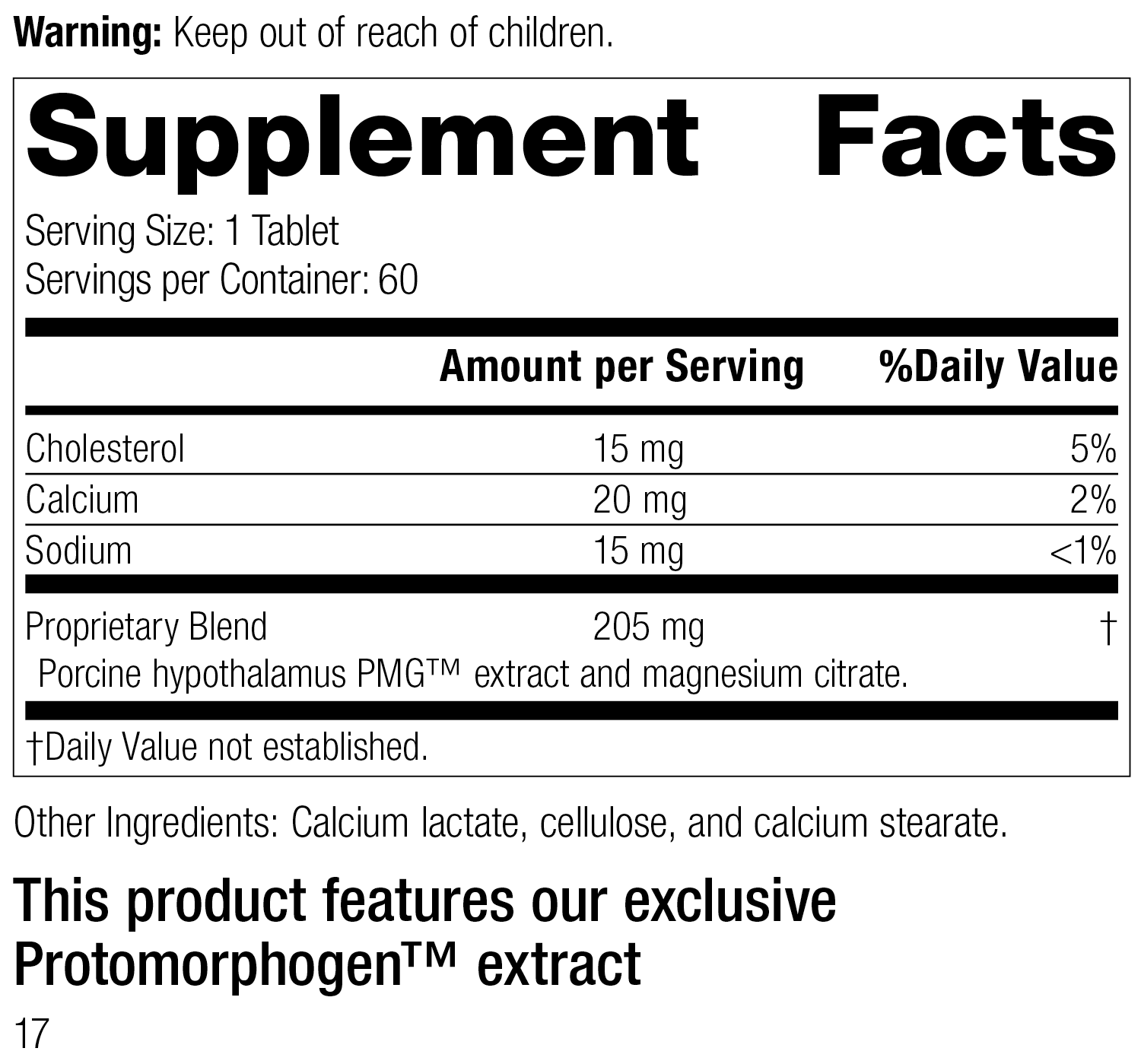 Hypothalamus PMG®, 60 Tablets, Rev 16 Supplement Facts